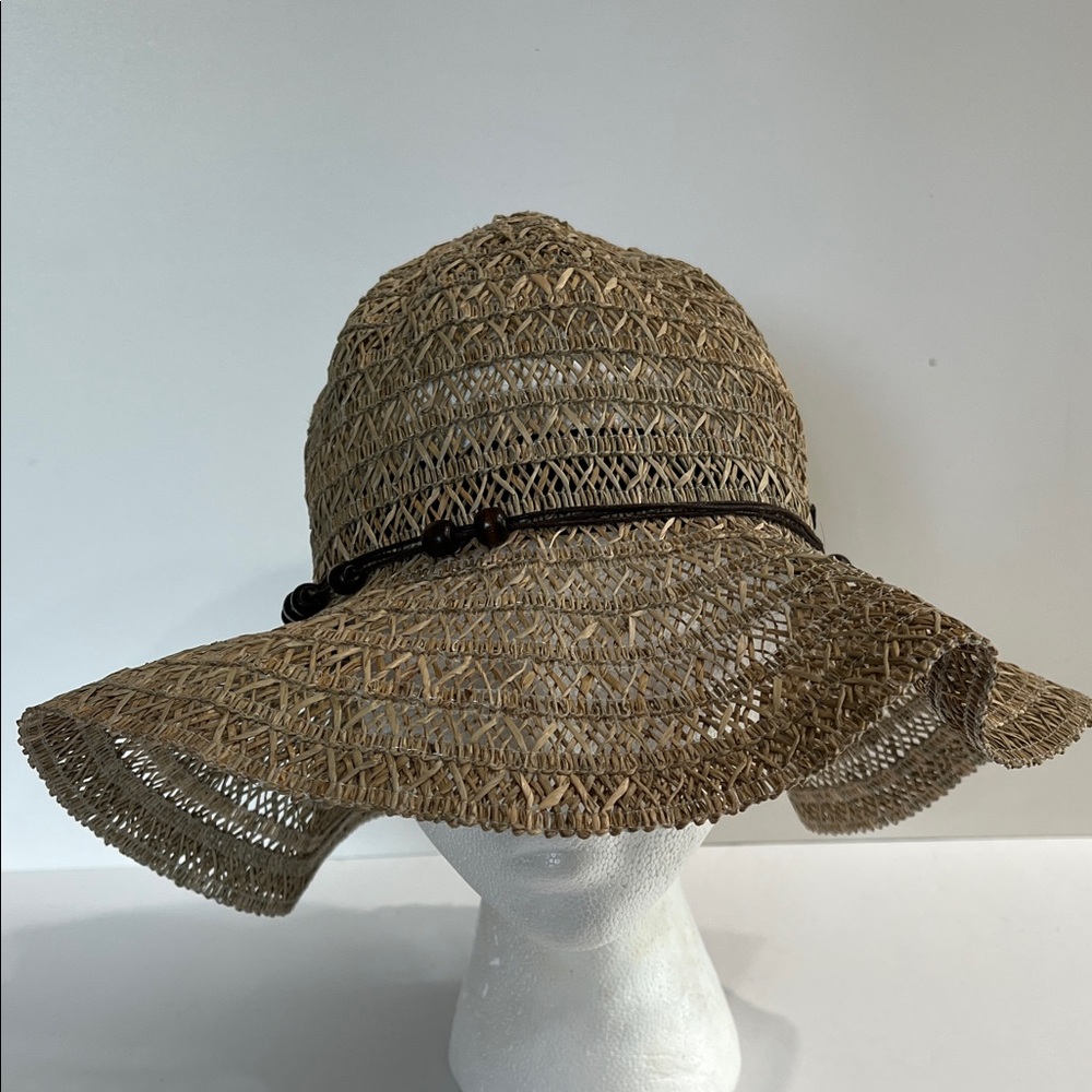 G&L Positive Goods Elegant Tan Woven Floppy Straw Hat EUC